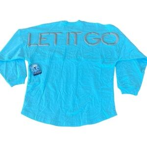 Disney Frozen Blue Glitter Spirit Jersey Let It Go Broadway Exclusive NWT XS